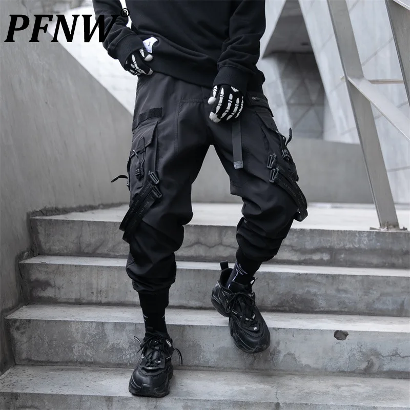

PFNW Men's Tactical Punk Niche Design Style Cargo Pants Trendy Loose Leggings Multi Pockets Tide Chic Darkwear Overalls 12Z5301