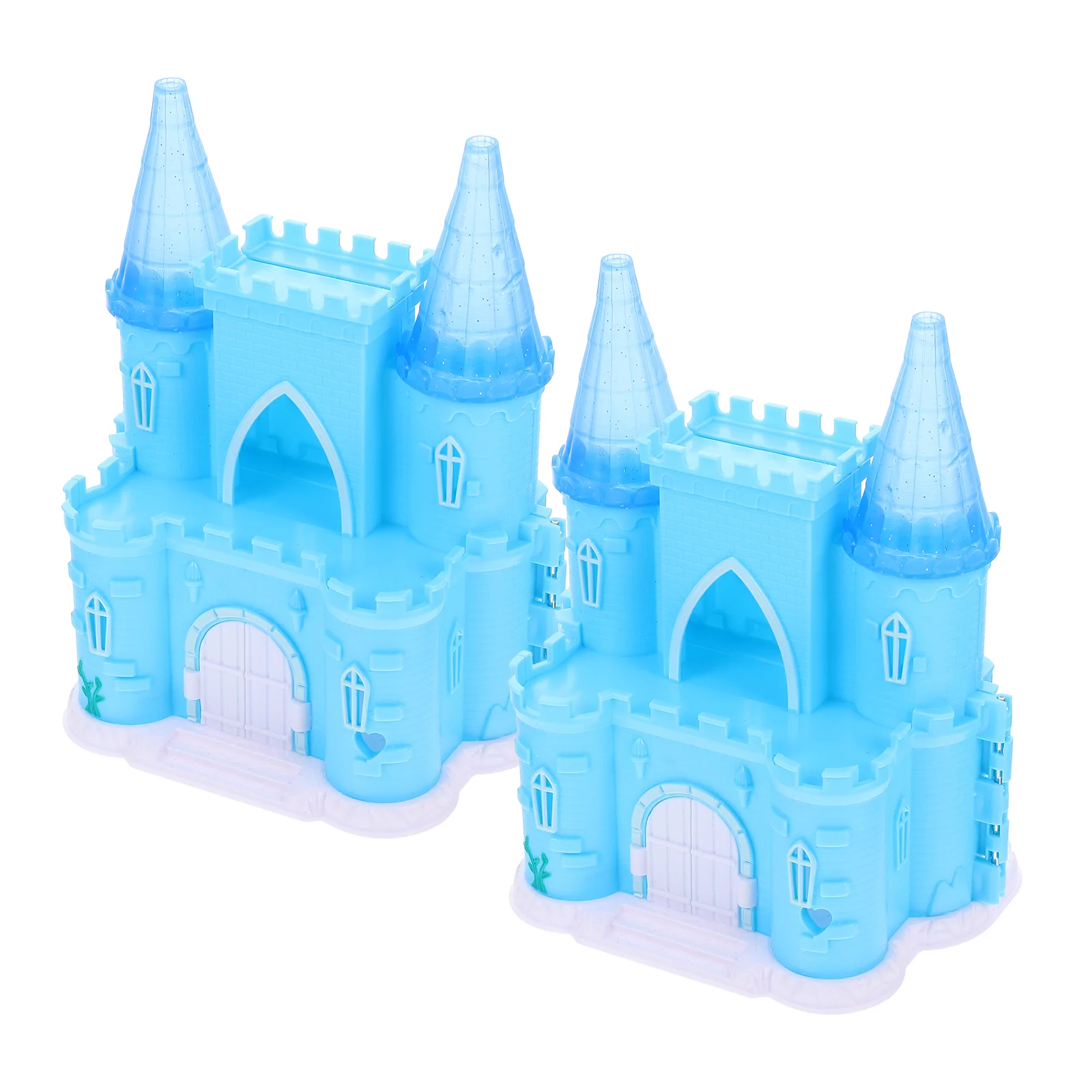 

2 Pcs Castle Toy Mini House Supplies Wooden Toys Small Villa Model Decor Adornment Abs Accessories Child