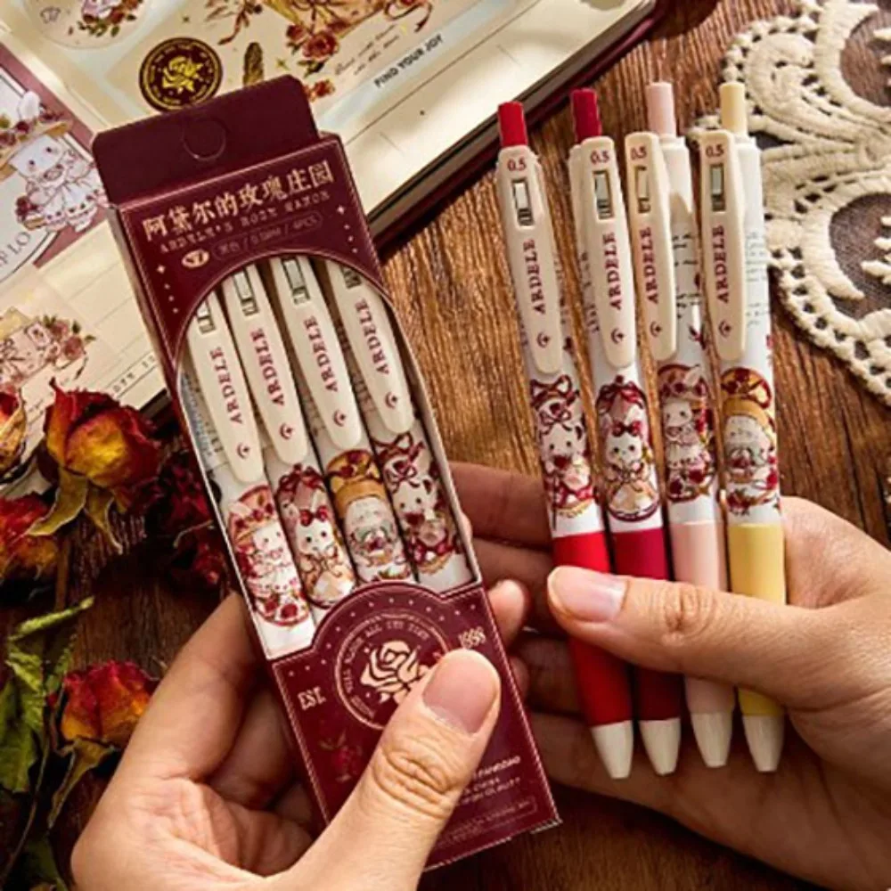 

4 шт., набор ручек в виде лилии, супер крошечное перо, Шариковые черные чернила 0,5 мм для письма