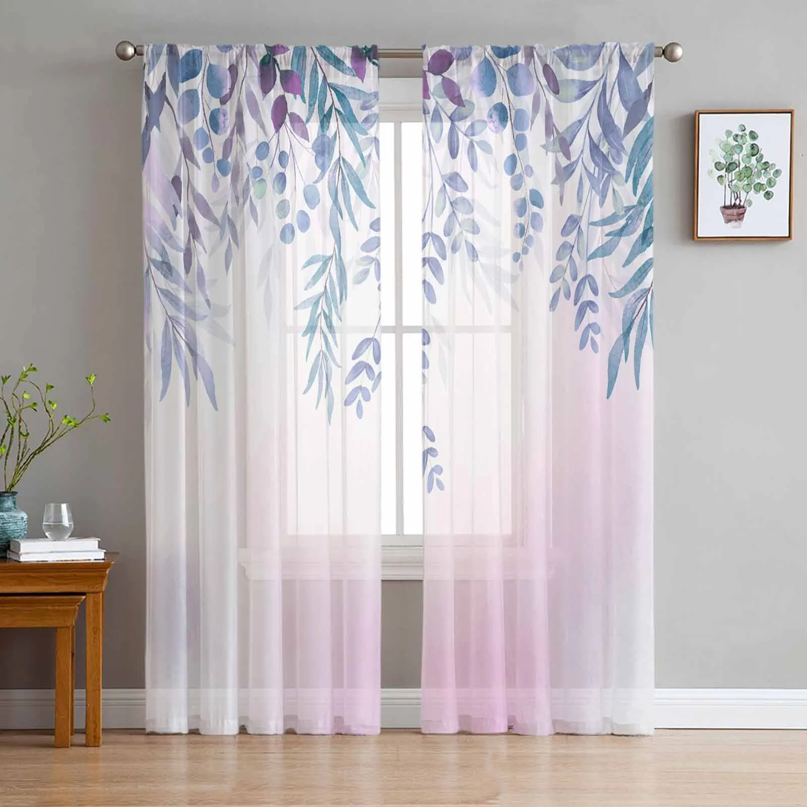 

Plants Flowers Plant Watercolors Countryside Sheer Curtains for Living Room Modern Home Decor Tulle Curtain Bedroom Voile Drapes
