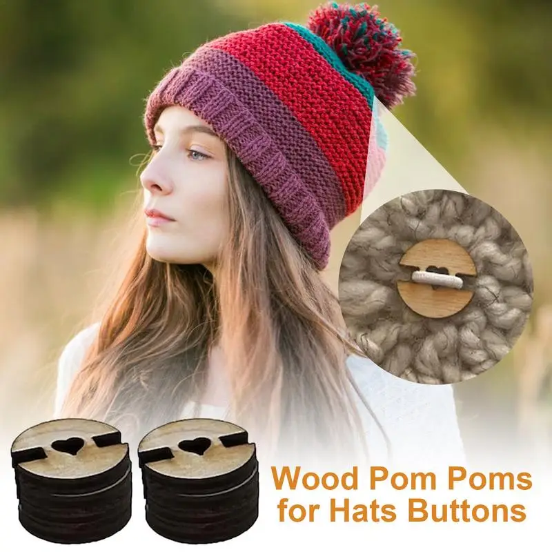 Pompom Buttons For Hats Wooden Buttons For Crafts 50pcs Pom Pom Hat Buttons For Hat Pom Pom Ball Fixing Knit Beanies Toques Hats 5