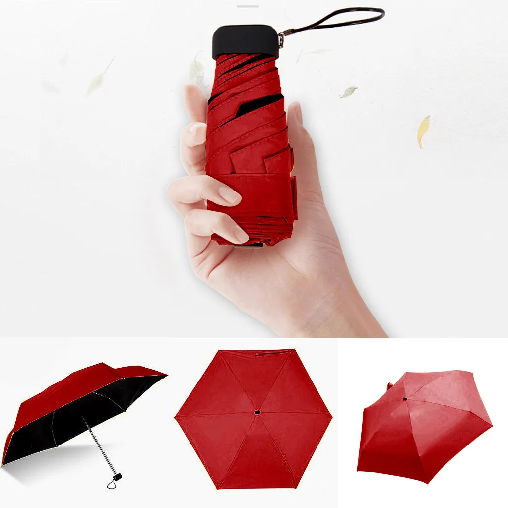 Umbrella Flat Lightweight Parasol 5 Folding Sun Mini Foldable Umbrella Couple Short Handle Wind Durable Resistant Umbrella
