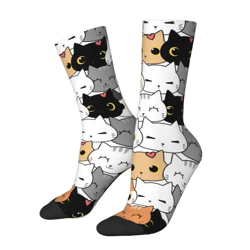 

Cute Kitten Cat Doodle Men's Hip Hop Crew Socks Fun Funny Cartoon Spring Summer Non-slip Sport Socks