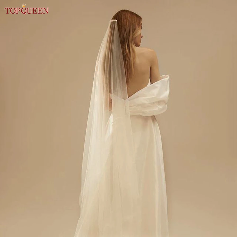 TOPQUEEN Eleganter einfacher 2-lagiger Brautschleier mit Rouge-Hochzeitsschleier, Braut- und Hochzeitsaccessoires, anpassbar V131 – Detail 6