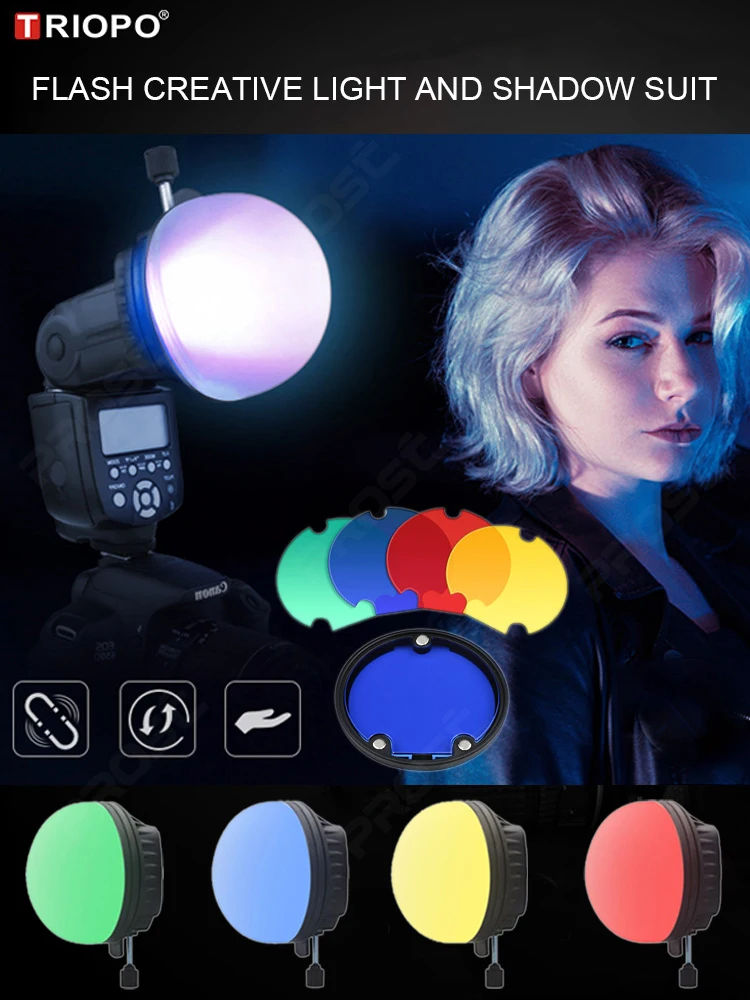 Description Picture 2 of itemTRIOPO Flash Light Modifier Accessories Kit w/ Magnetic Mount Adapter+Diffuser Ball+Color Gel Filters for Iconic Brand Nikon Iconic Brand Godox