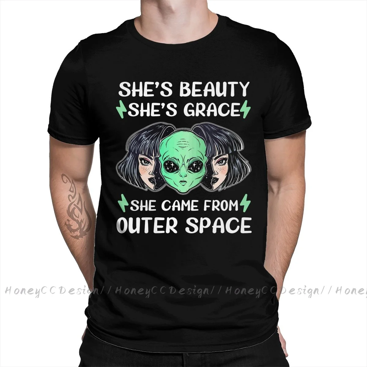 Высококачественная Мужская черная футболка с надписью She Is Beauty Grace из космоса