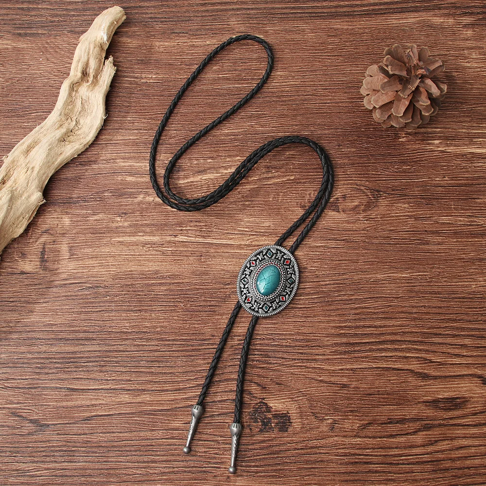 Bolo Tie Adjustable Vintage Sweater Chain Leather High-end Metal Petal Oil Painting Personalized Pendants Necklace Jewelry 4