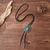 Bolo Tie Adjustable Vintage Sweater Chain Leather High-end Metal Petal Oil Painting Personalized Pendants Necklace Jewelry 4