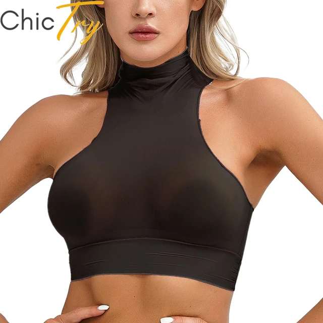 Womens See Through Crop Tops Sheer Mock Neck Bra Sleeveless Tight Cami Vest  Glossy Slim Fit Vest Tops for Swimwear Nightwear - AliExpress