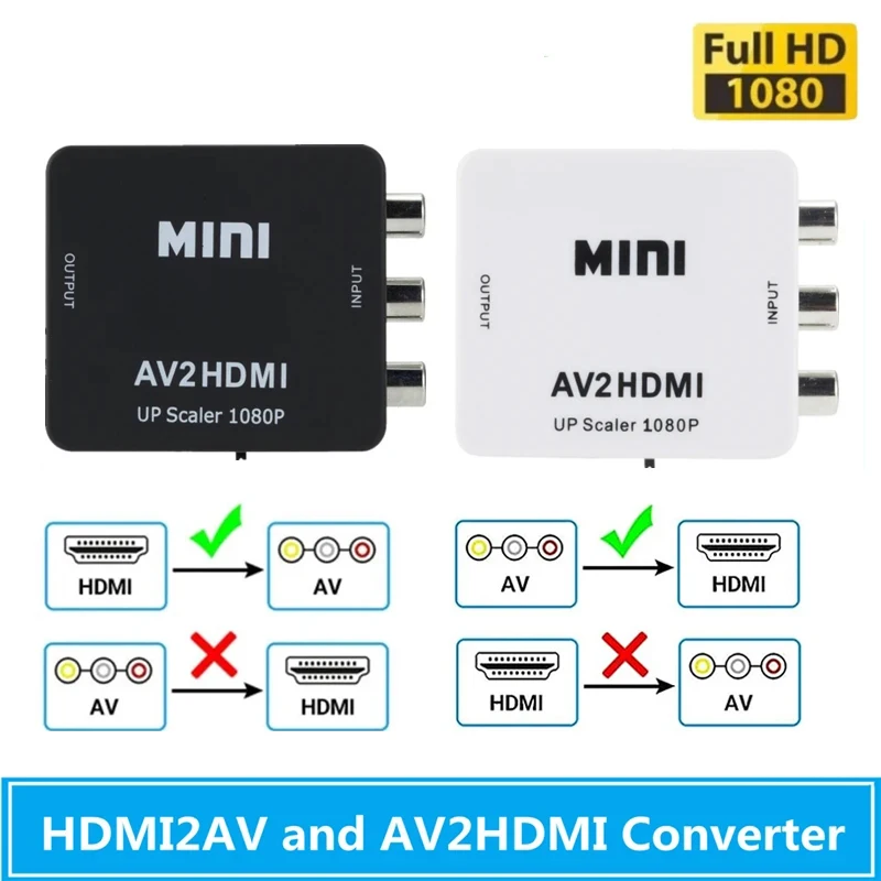 Adattatore Hdmi Compatibile Con Av Rca Convertitore Video Full Hd 1080 Av2Hdmi Mini Adattatore Convertitore Box Per Set-Top Box Proiettore Hdtv