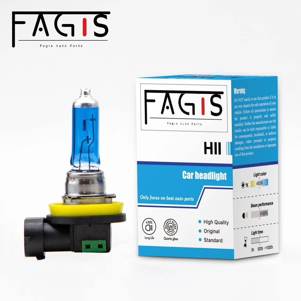 

Fagis 1 Pcs US Brand H11 12V 55W Super Bright White Car Fog Lamps Blue UV Quartz Glass Auto Lights Headlight Halogen Bulbs