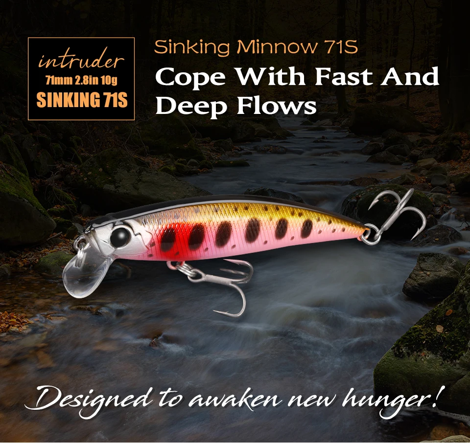 TSURINOYA INTRUDER 71S sinkender Köder, 71 mm, 10 g, große Forellen-Kurbelköder, Angelköder, künstliche Minnow-harte Köder, Hecht, Bass-Stecker – Detail 3