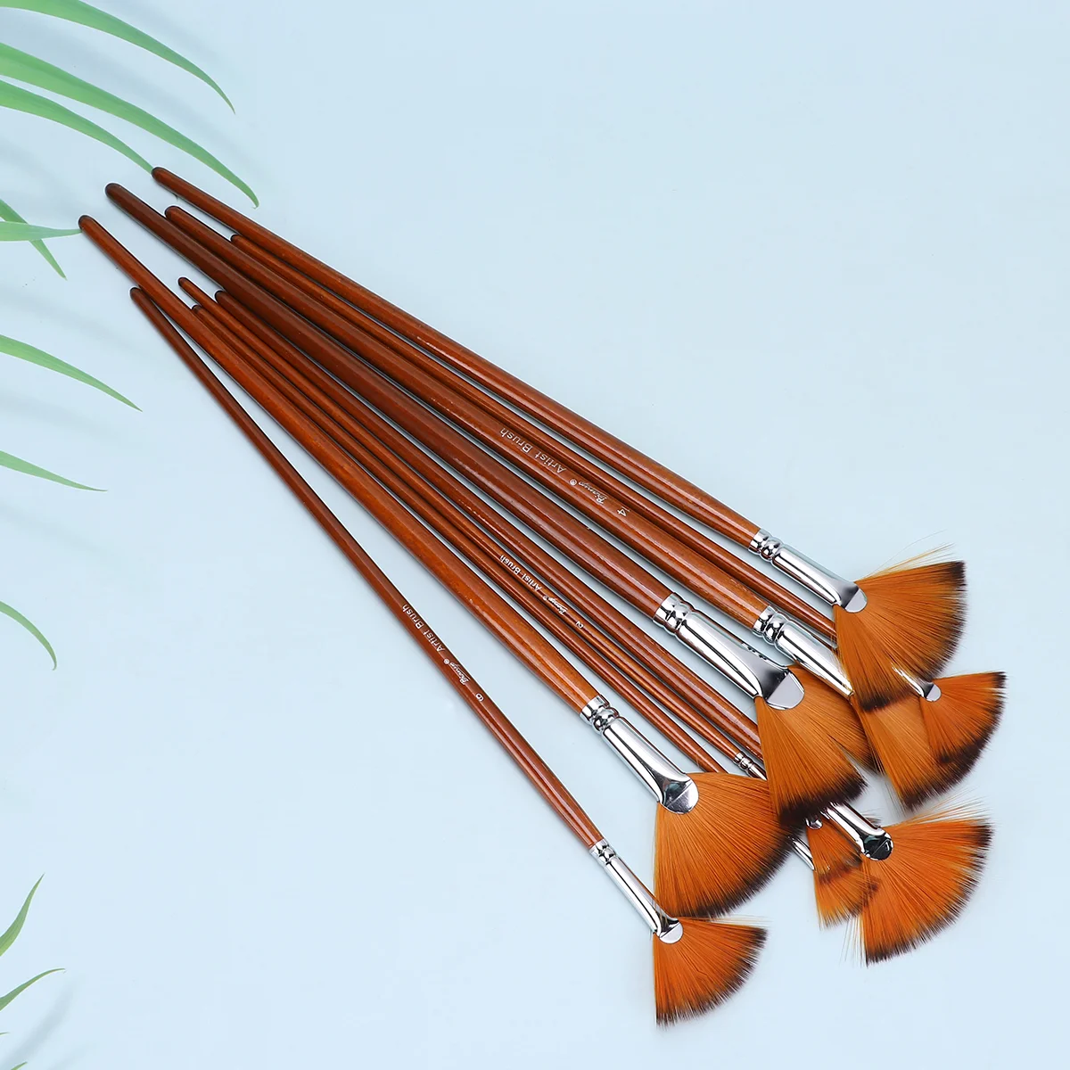 

9pcs Fine Pen Brush Nylon Hair Long Rod Fan-Shaped Oil Painting Supplies Tools