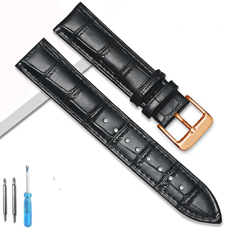 Premium Genuine Leather Watchband Strap with Steel Pin Buckle - High-Quality Wrist Bracelet with Tool Included