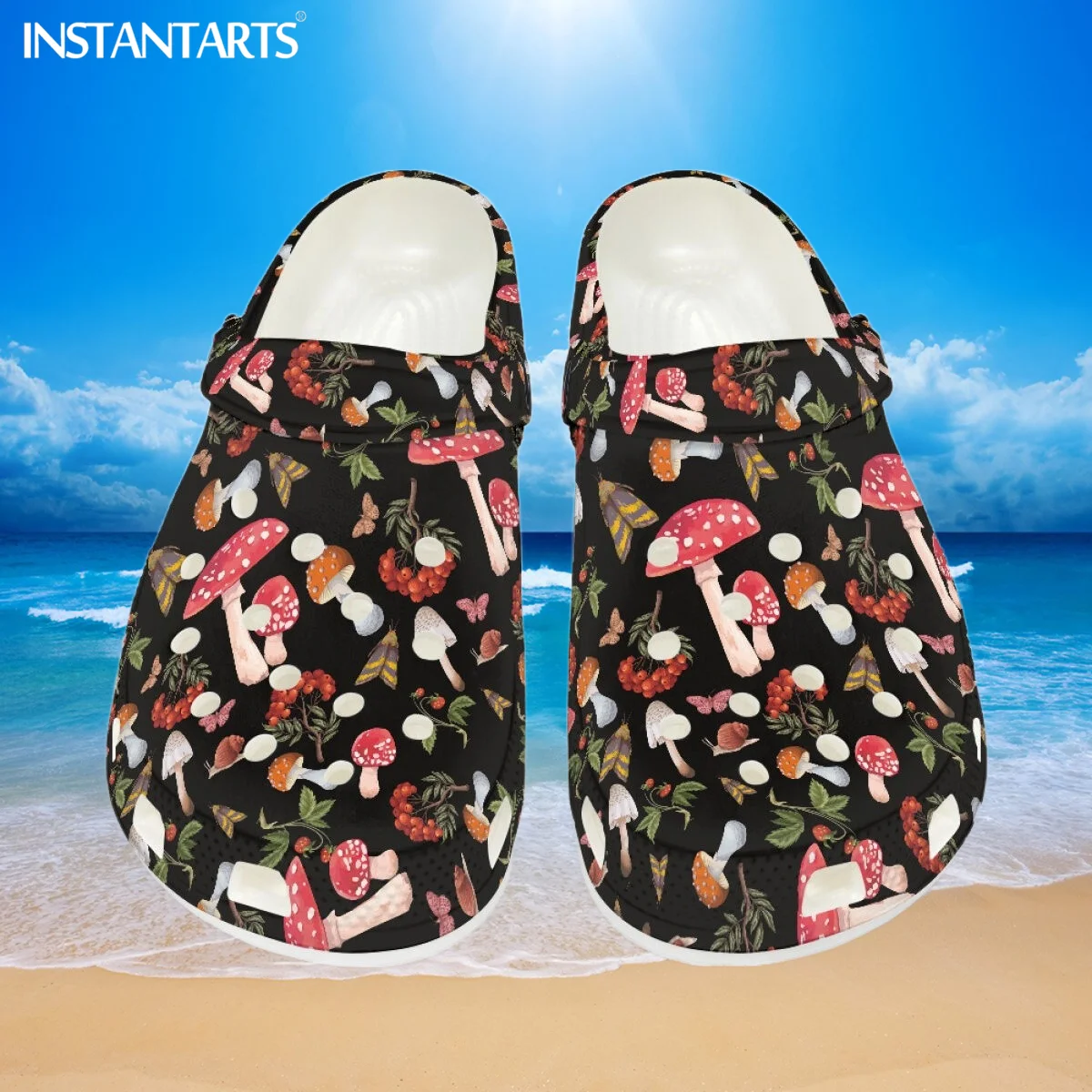 

INSTANTARTS 2023 Hot Sale Unisex Clogs Psychedelic Mushrooms Printing Adult Outdoor Beach Slippers Lightweight Slip-on Sandals