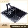 Kitchen 304 Stainless Steel Hidden Small Single Slot Sink, Island Bar with Cover, Invisible Folding Faucet Sink 35cmx45cm 1