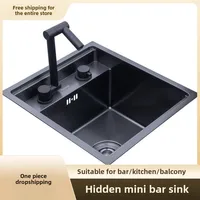 Kitchen 304 Stainless Steel Hidden Small Single Slot Sink, Island Bar with Cover, Invisible Folding Faucet Sink 35cmx45cm 1