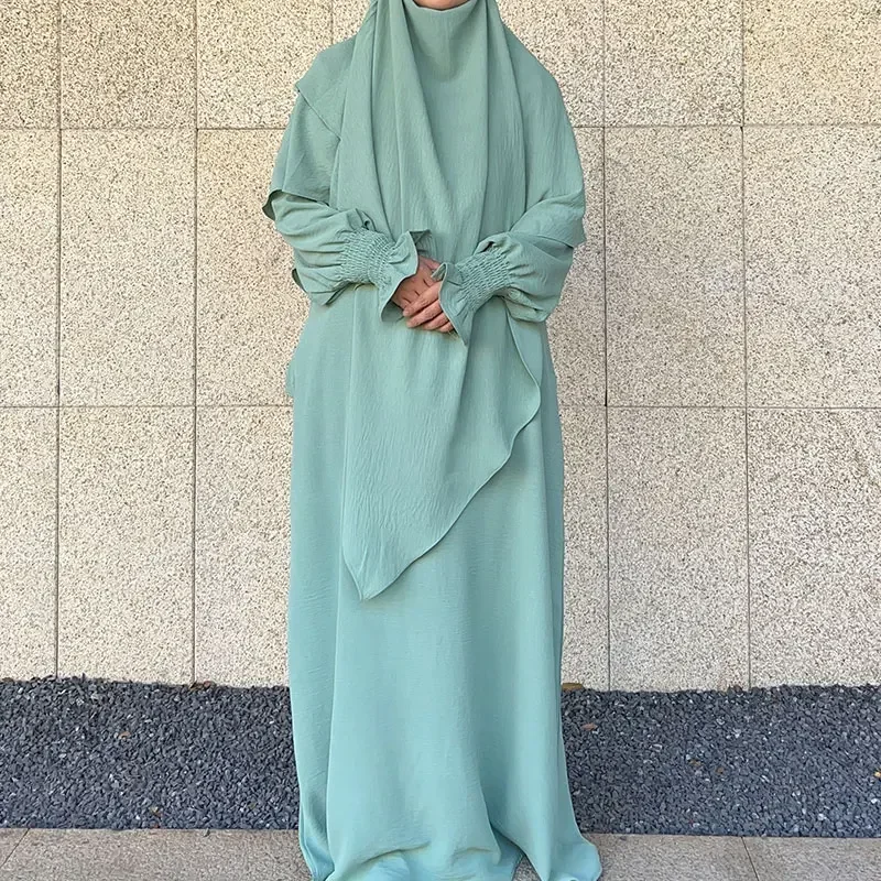 2 Piece Khimar and Abaya Set Long Hijab Dress Muslim Prayer Clothes Niqab for Women Turkey Ramadan Islam Dubai Outfits Burqa