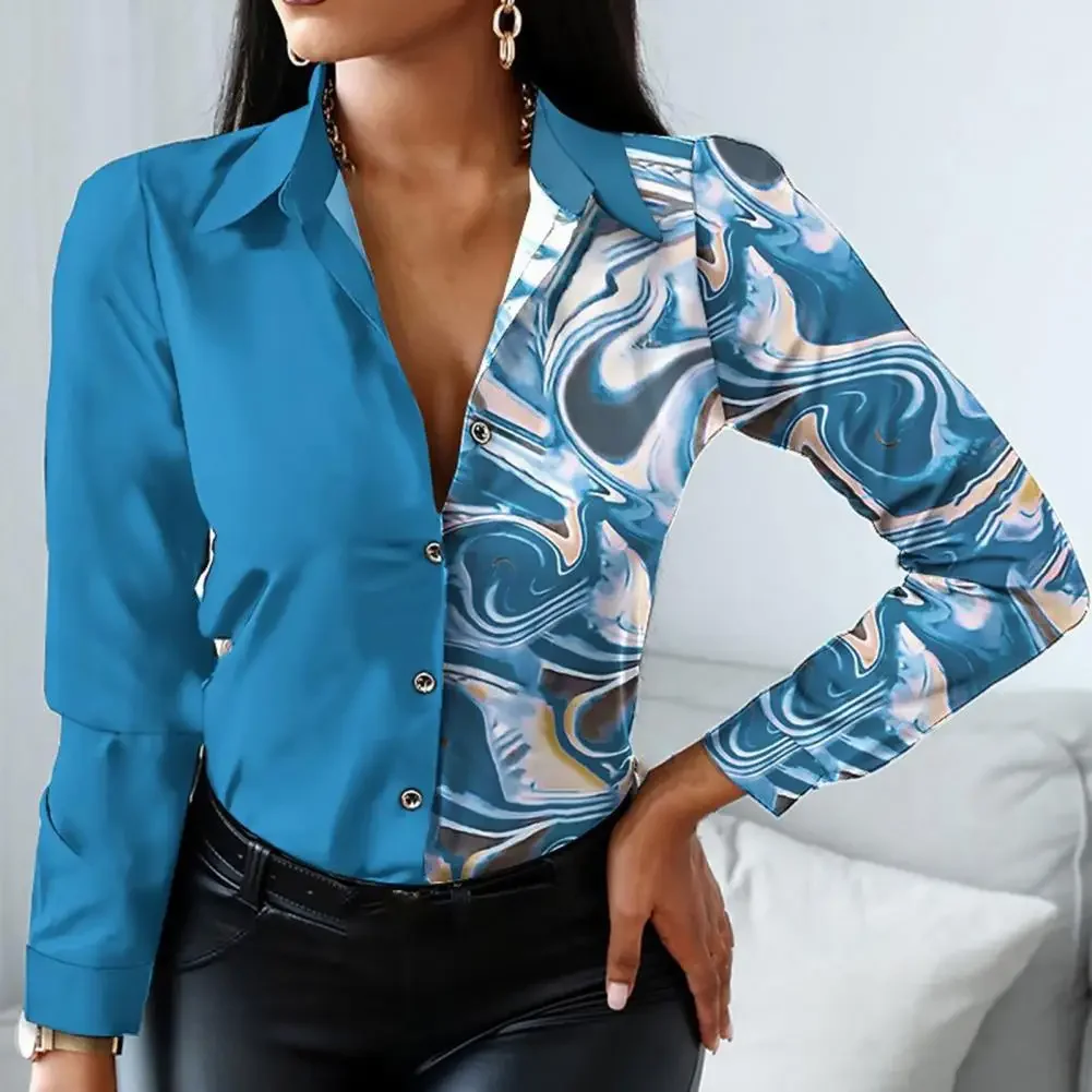Office Lady Shirt Leopard Single Breasted Spring Autumn Temperament Lapel Blouse for Daily Wear