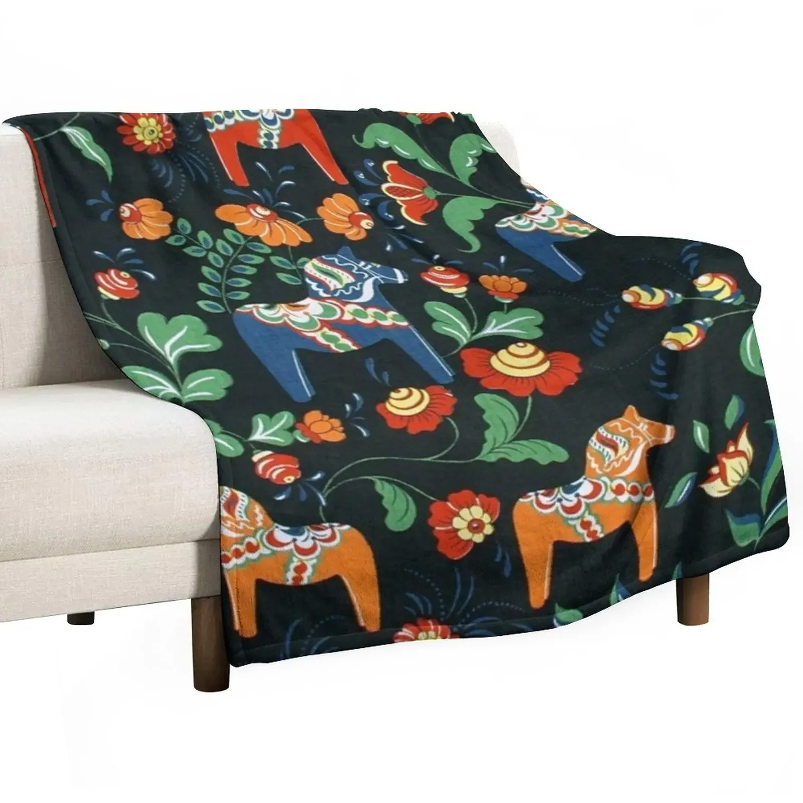 

BEST SELLER - Swedish Dala Horse Throw Blanket Luxury Brand Soft Plush Plaid Plaid Blankets