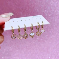 MIGGA 6pcs Mixed Pink Stone Outer Space Movie Hoop Earrings Set Gold Plated Cubic Zircon Women Jewelry 2