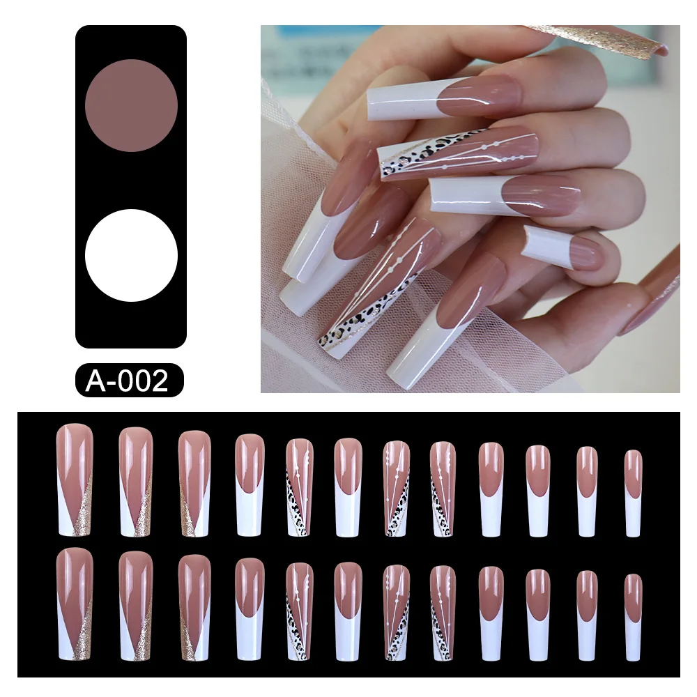 

24 Pcs/Set Long Press-on False Nails Full Cover Fake Nail Women Stick on Tip Coffin Acrylic Nail Art Girls Nail Designs Manicure