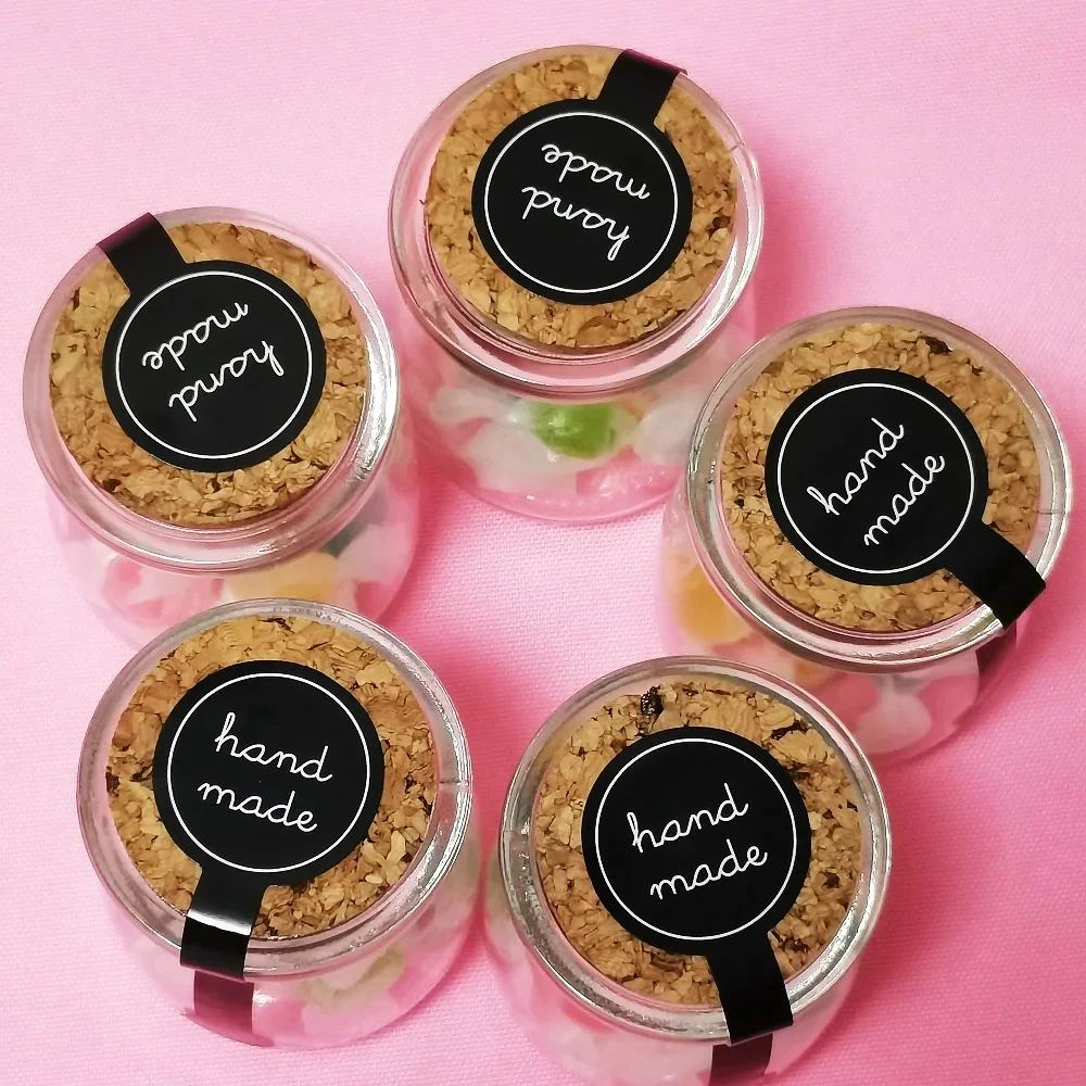 100pcs Round Head Black Handmade Goods Label Tag Self-adhesive Sticker for Baking Cake Fruit Box DIY Decoration Package Supplier