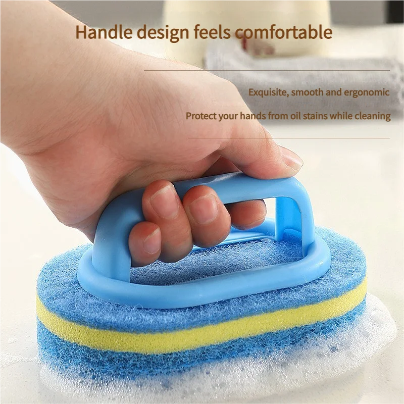 1PCS Cleaning Brush with Handle Kitchen Sponge Wipe Thickening Bathroom Tile Cleaning Sponge Household Stain Removal Clean Tools