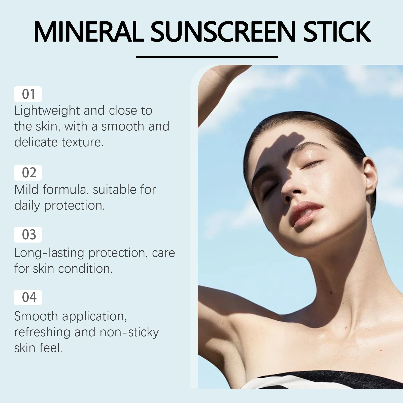 Sunscreen Stick SPF 50+ Hyaluronic Acid Broad Spectrum UV Protection Water-Resistant Refreshing Face Body Travel Sunblock Cream