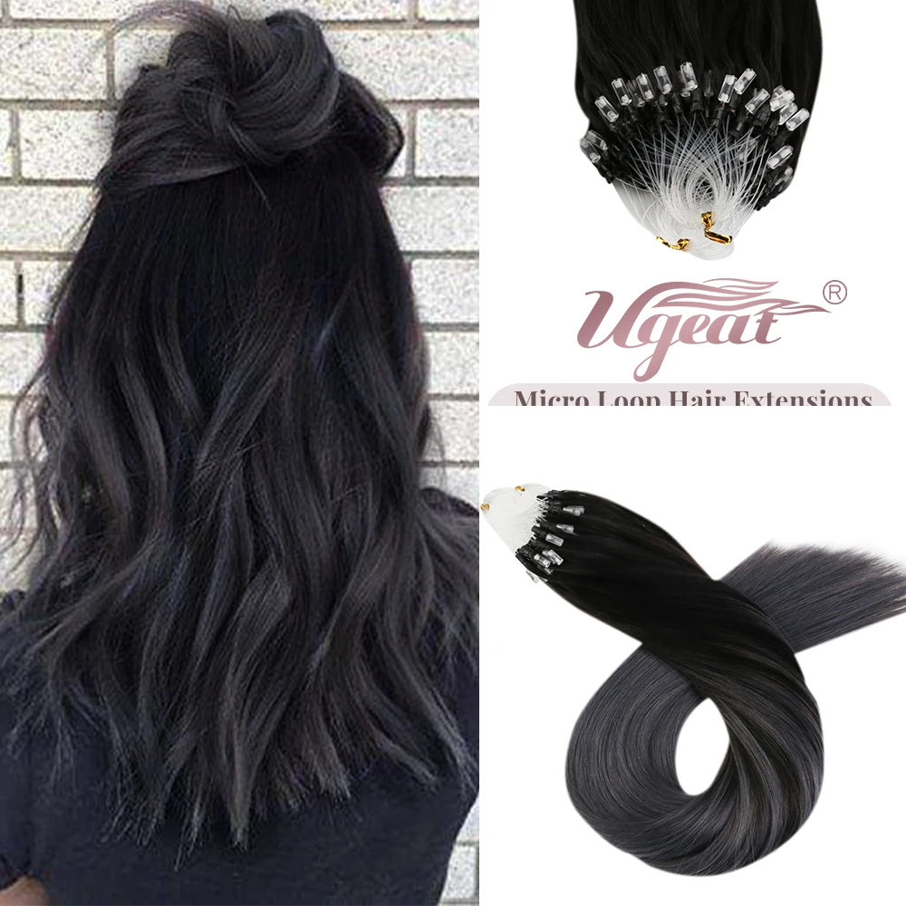 Ugeat Micro Loop Ring Hair Extensions Human Hair 14-24" Pure Color Real Extensions Micro Beads Extension 50g/pack
