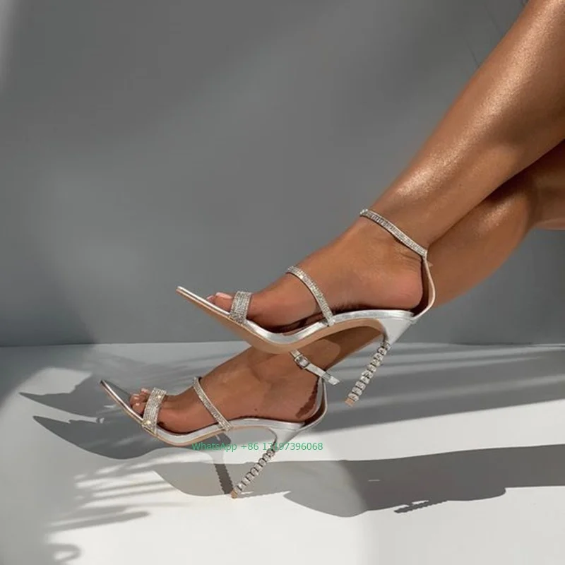 

Lady bling diamond high heels sliver rhinestone shape heel design sandals cover heel sexy party shoes footwear large size 43