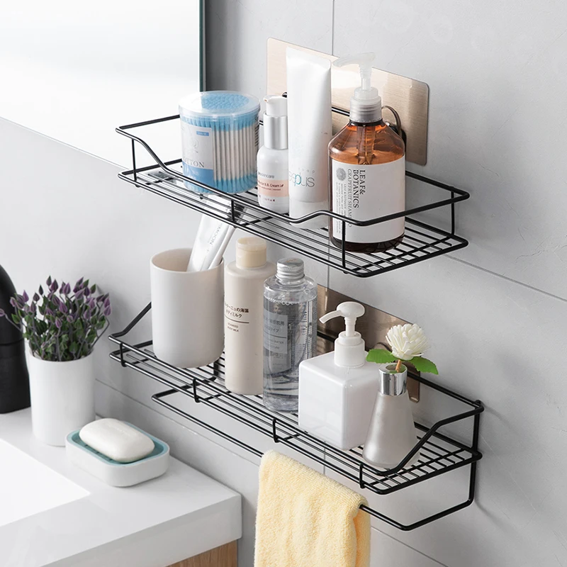 

Bathroom Shelf Aluminum Kitchen Storage Rack Shower Wall Mounted Shelves Organizer Bathroom Accessories Towel Holder