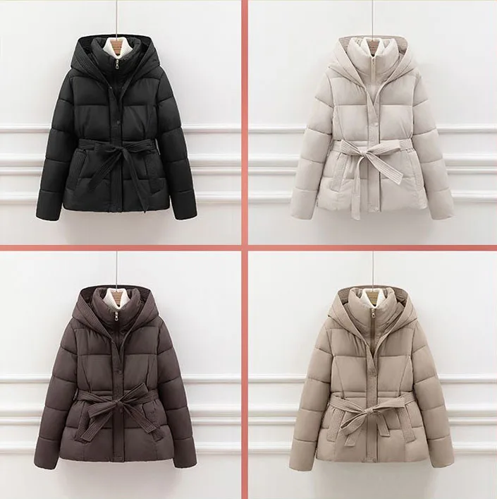 2026 New Winter Hooded Long Sleeve Solid Color Black Cotton-padded Warm Loose Big Size Jacket Women Parkas Fashion Outwear