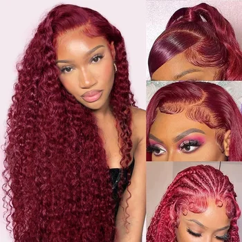 Burgundy Wig Human Hair 99j 13x6 Deep Wave Lace Front Wigs Human Hair Pre Plucked HD Transparent Lace Frontal Wigs For Women 1