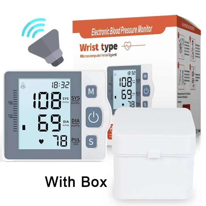 English Voice Tensiometer Digital Blood Pressure Monitors Medical Wrist Device BP Sphygmomanometer LCD Display Tonometer