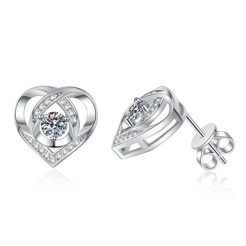 

ZFSILVER Fashion 925 Silver Moissanite Classic Exquisite 0.2ct Heart Earring For Charm Women Accessories Party Jewelry Gift E113