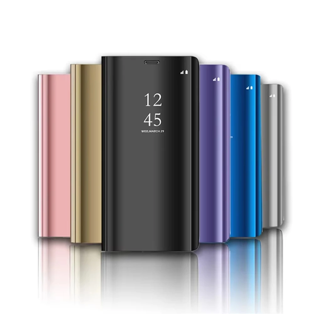 Sleek Mirror Flip Leather Phone Case with Stand Feature and Hard Back Cover