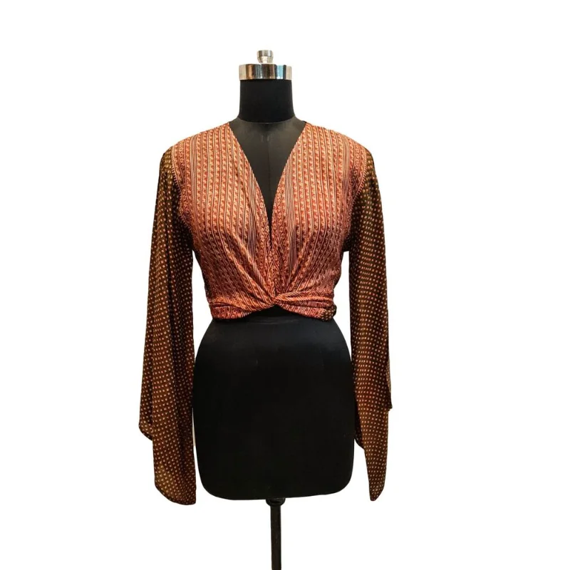 

Blouse Crop Tops Woman Clothing Pure Silk Wrap Top Tie Ethnic Blouses