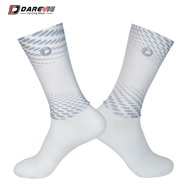 DAREVIE Men Cycling Socks Anti-Slip Bike Sock Professional High Speed Aero Breathable Racing MTB Road Women Cycling Sockings White