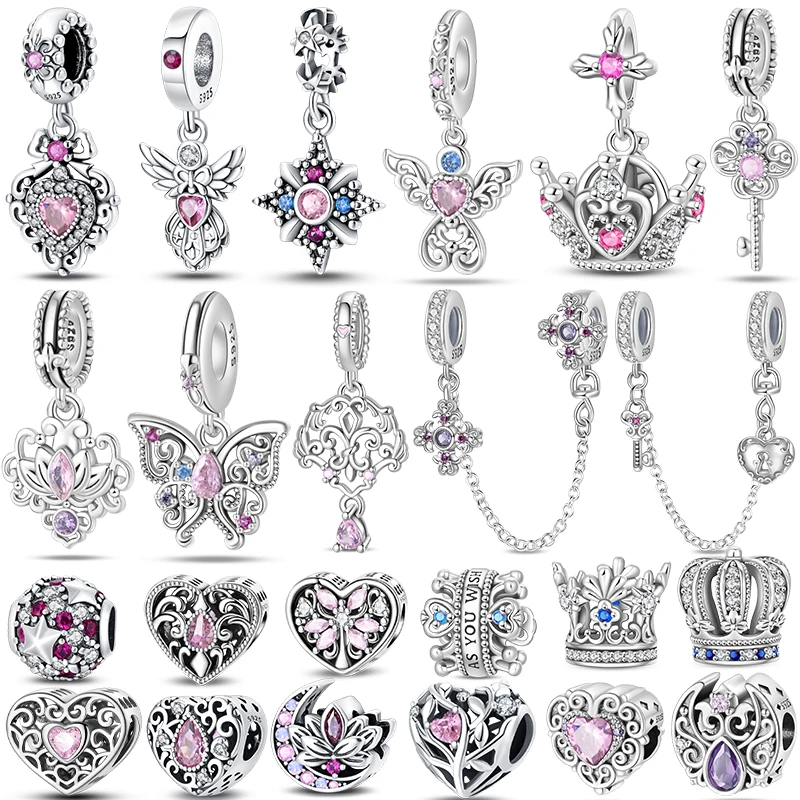 Silver charms beads 925 silver plated vintage lotus angel tree of life fit S925 original bracelet DIY birthday jewelry