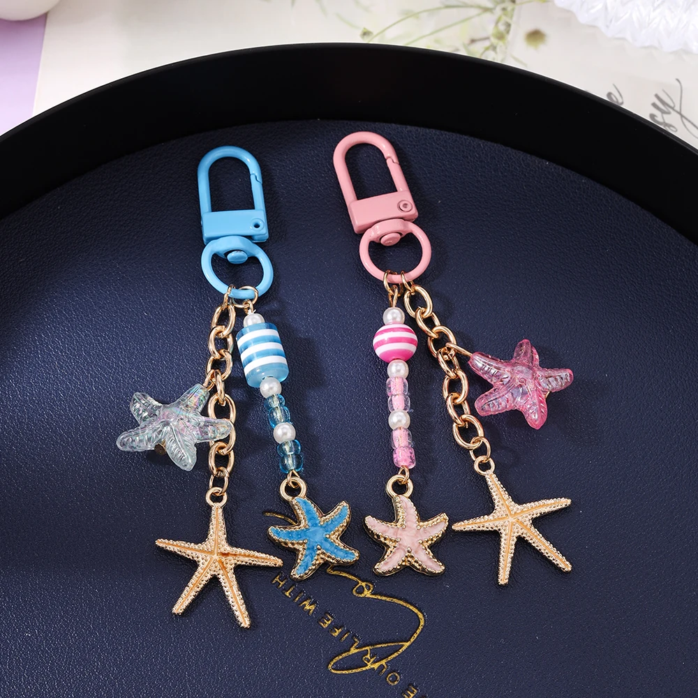 Aihua Niedlicher Seestern-Schlüsselanhänger für Frauen und Mädchen, Schicker Sommer-Strand-Schlüsselring, Anhänger für Handtaschen-Deko, DIY Handgemachter Schmuck, Geschenk