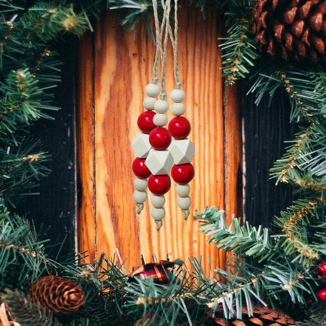 Red Wooden Bead for Christmas Tree Ornaments Wood Bead Garland Wall Hanging  Home Decor Christmas Pendant Drop Ornaments - AliExpress