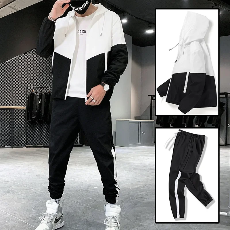 New Men's Casual Sportswear Set Spring Autumn Jacket Two-Piece Student Trendy Brand Outerwear Long Pants