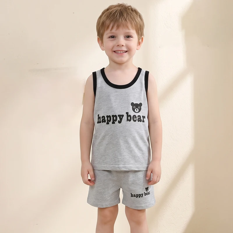 Children Sets Kids Clothes Boys Girls Vest Suit  Summer Children's Clothing baby Cotton T-Shirts Shorts Tank Top Sleeveless