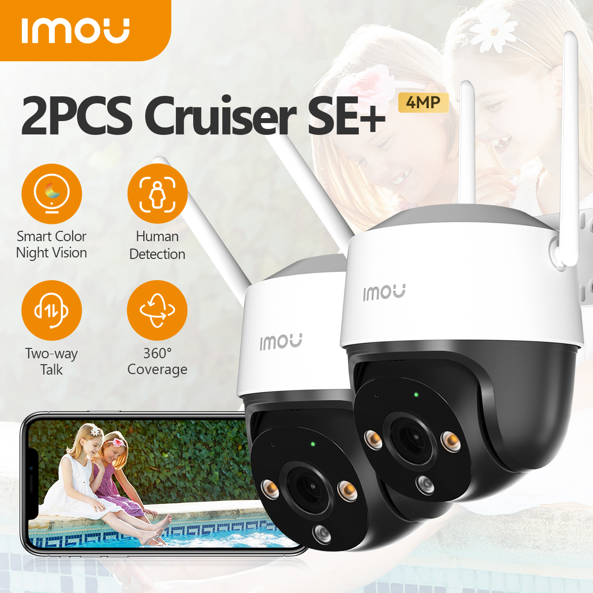 IMOU 2PCS Cruiser SE+ 5MP Wi-Fi PTZ Camera Smart Color Night Vision IP66 Outdoor Security 360Â° Coverage Smart Auto Tracking