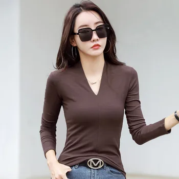 MRMT 2026 Brand New Womens T Shirts Long-Sleeved v-Neck Sexy Bottoming Shirt Women Tops Slim T-Shirt Woman Tees Knit Sweater 1