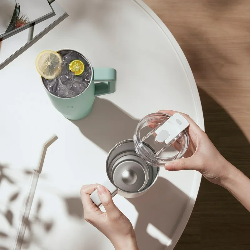 Xiaomi Mijia Straw Cup 316L Stainless Steel Thermos Cup Handle Large Capacity Portable Sports Kettle Car Travel