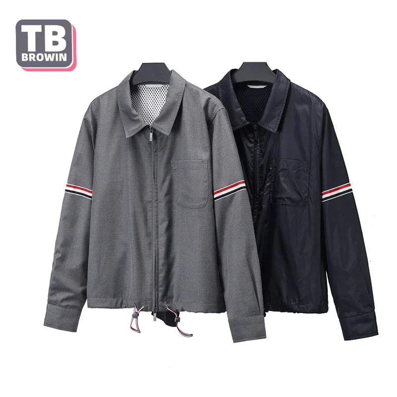 

Brand TB YJ03 Men's Spring Jacket square collar Striped Long Sleeve Outerwear Windproof Casual Design Jacket