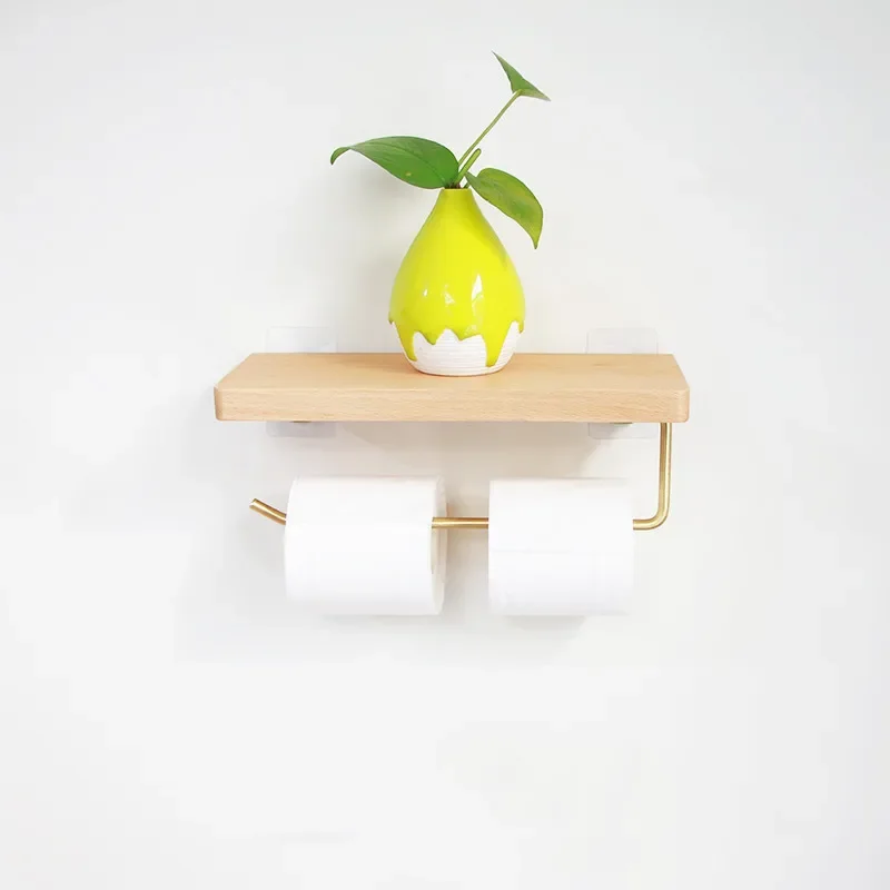 Solid Wood Paper Towel Holder Restroom Punch-free Wall Mounted Tissue Holder Bathroom Accessories Toilet Paper Stand
