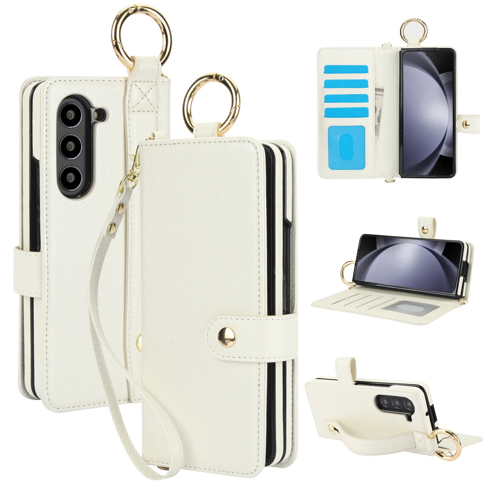 Leather Wallet Wristband with Card Holder and Pen Slot - Protective Phone Case with Ring Holder